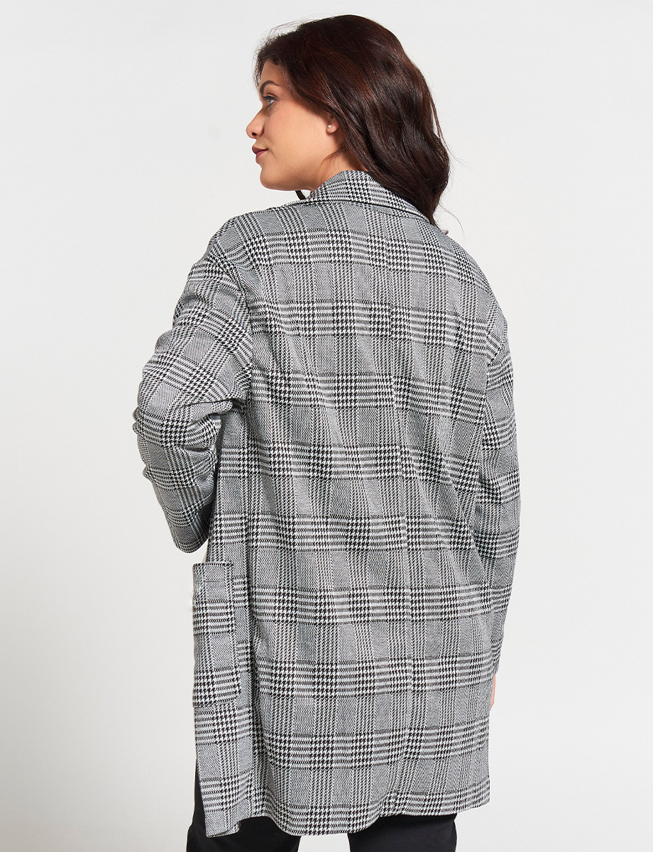 Blazer Largo a Cuadros Gris