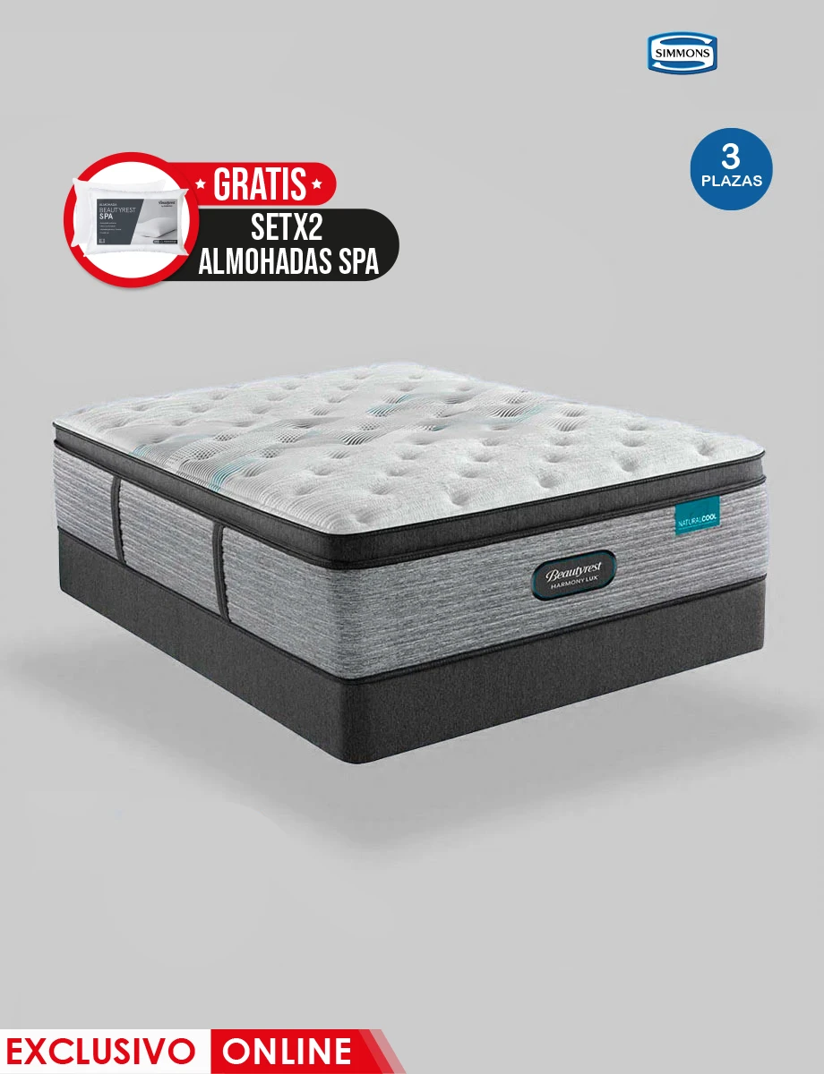 Colchón Harmony Medium Firm Pillow Top 3 Plazas + 2 Almohadas Beautyrest | Simmons