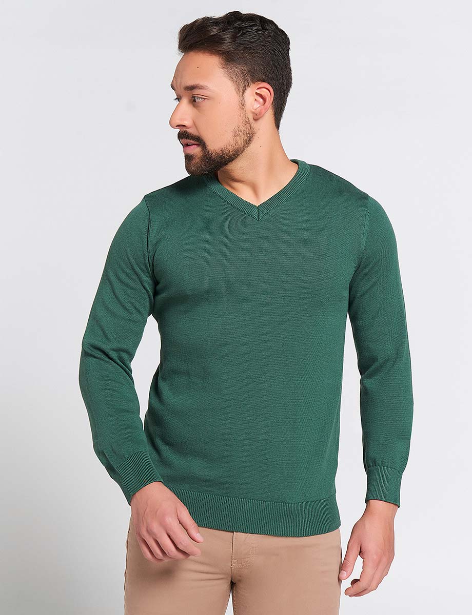 Sweater Cuello en V Verde oscuro