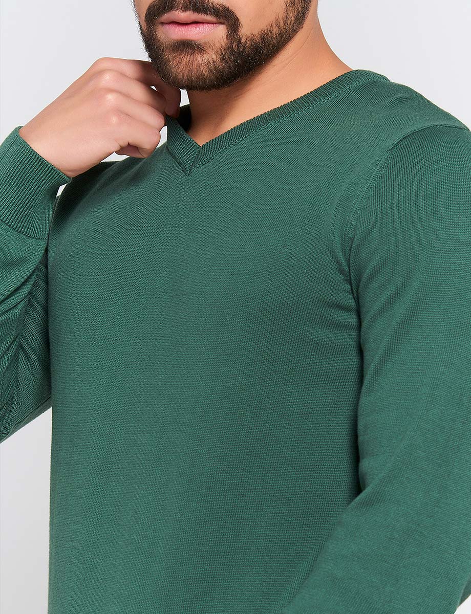 Sweater Cuello en V Verde oscuro