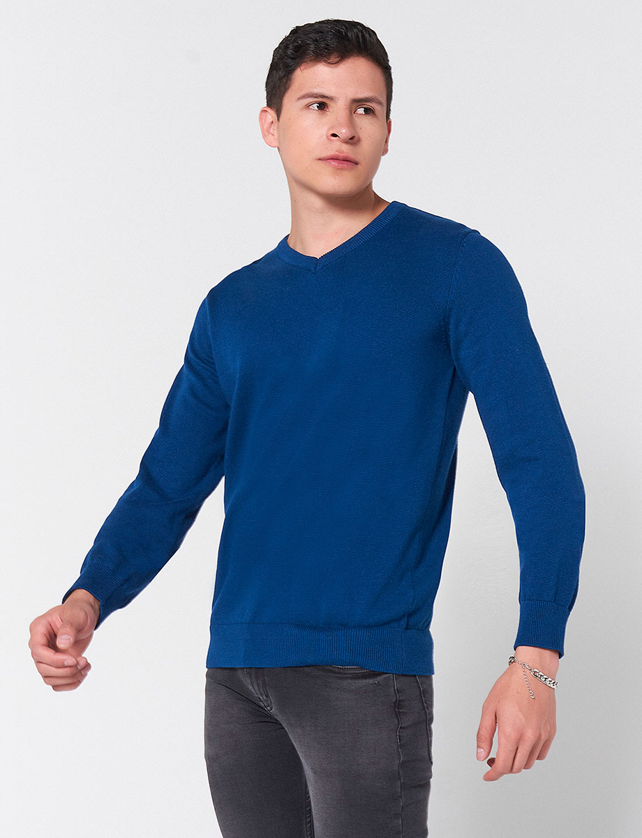 Sweater Cuello en V Unicolor