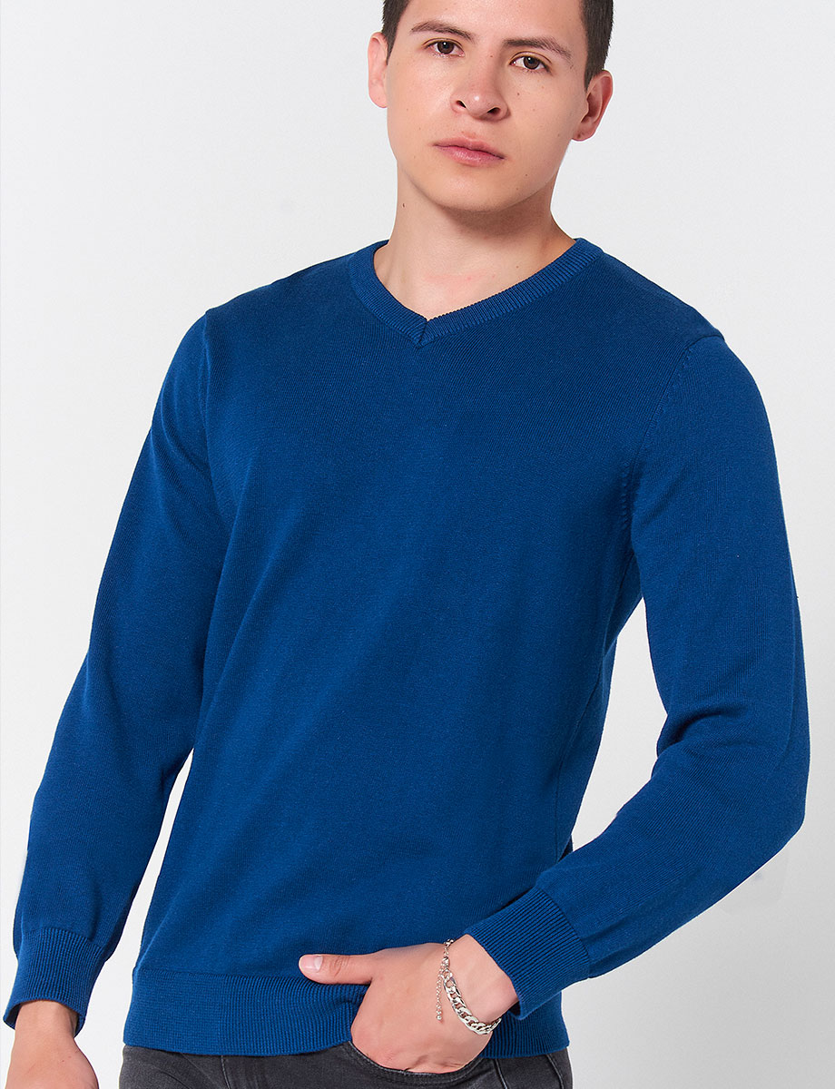 Sweater Cuello en V Unicolor