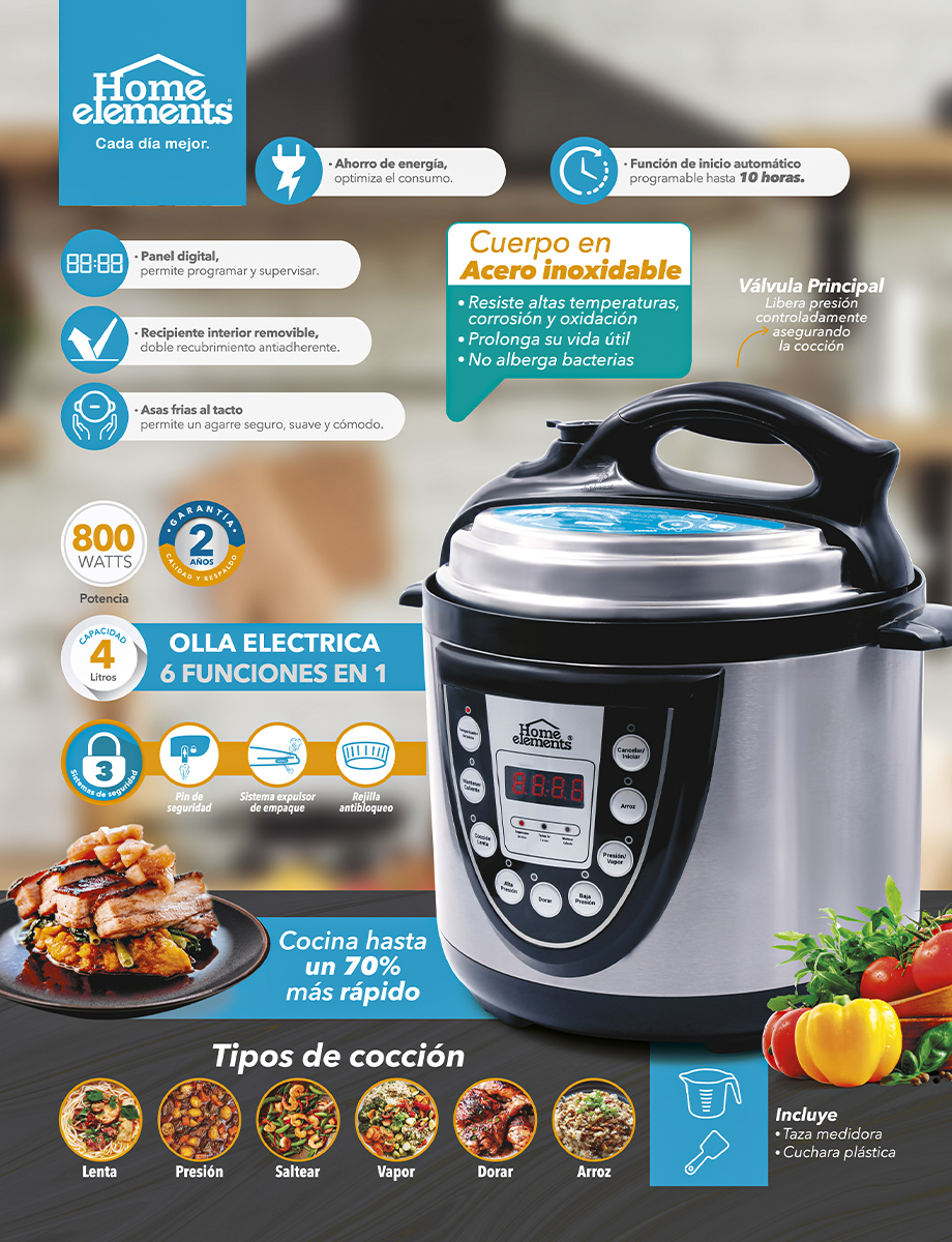 Olla Multifunción Acero Inoxidable 1,4 Lt | Home Elements