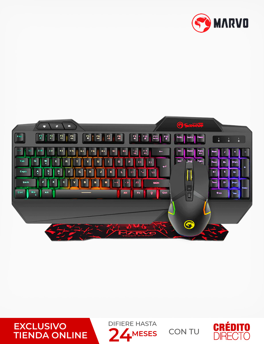 Combo Gamer <em class="search-results-highlight">Teclado</em> + Mouse + Mouse Pad Negro | Marvo