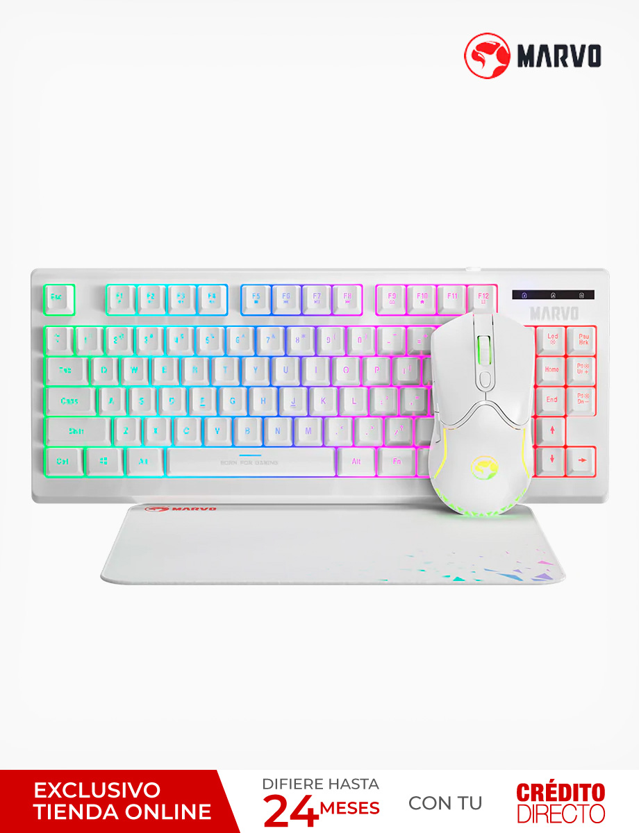Combo Gamer <em class="search-results-highlight">Teclado</em> + Mouse + Mouse Pad Blanco | Marvo