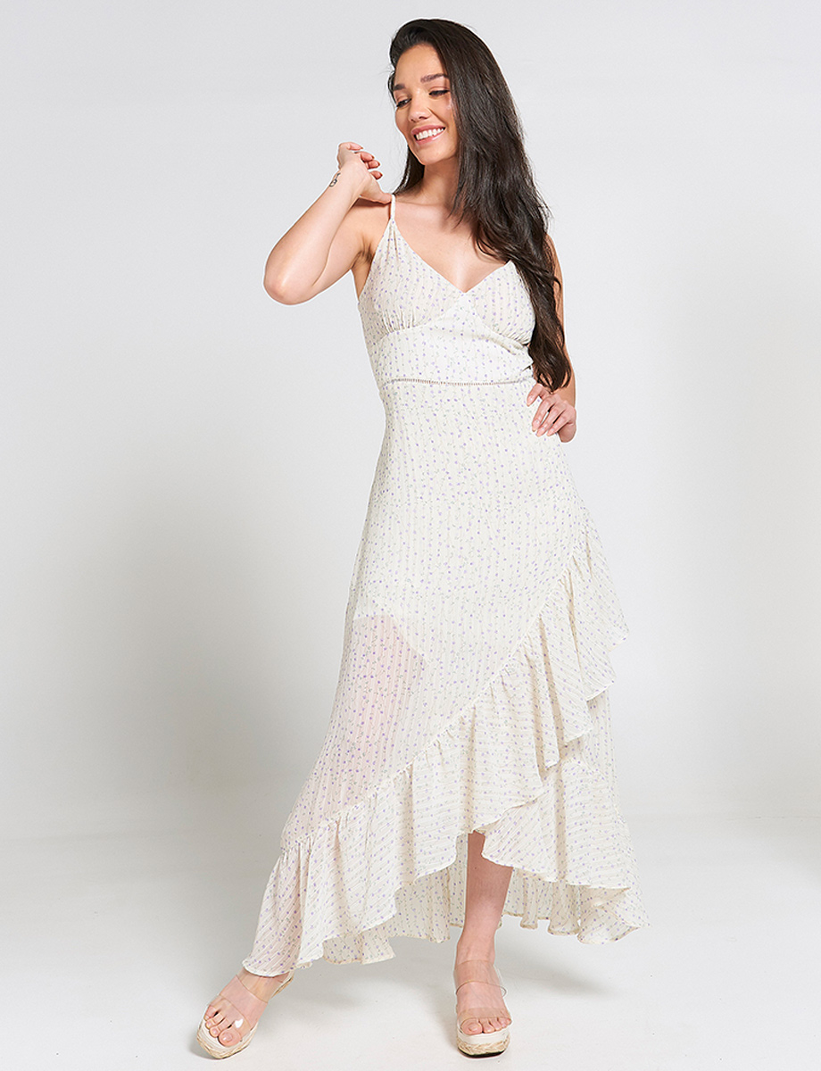 Vestido Estampado Largo con Vuelos