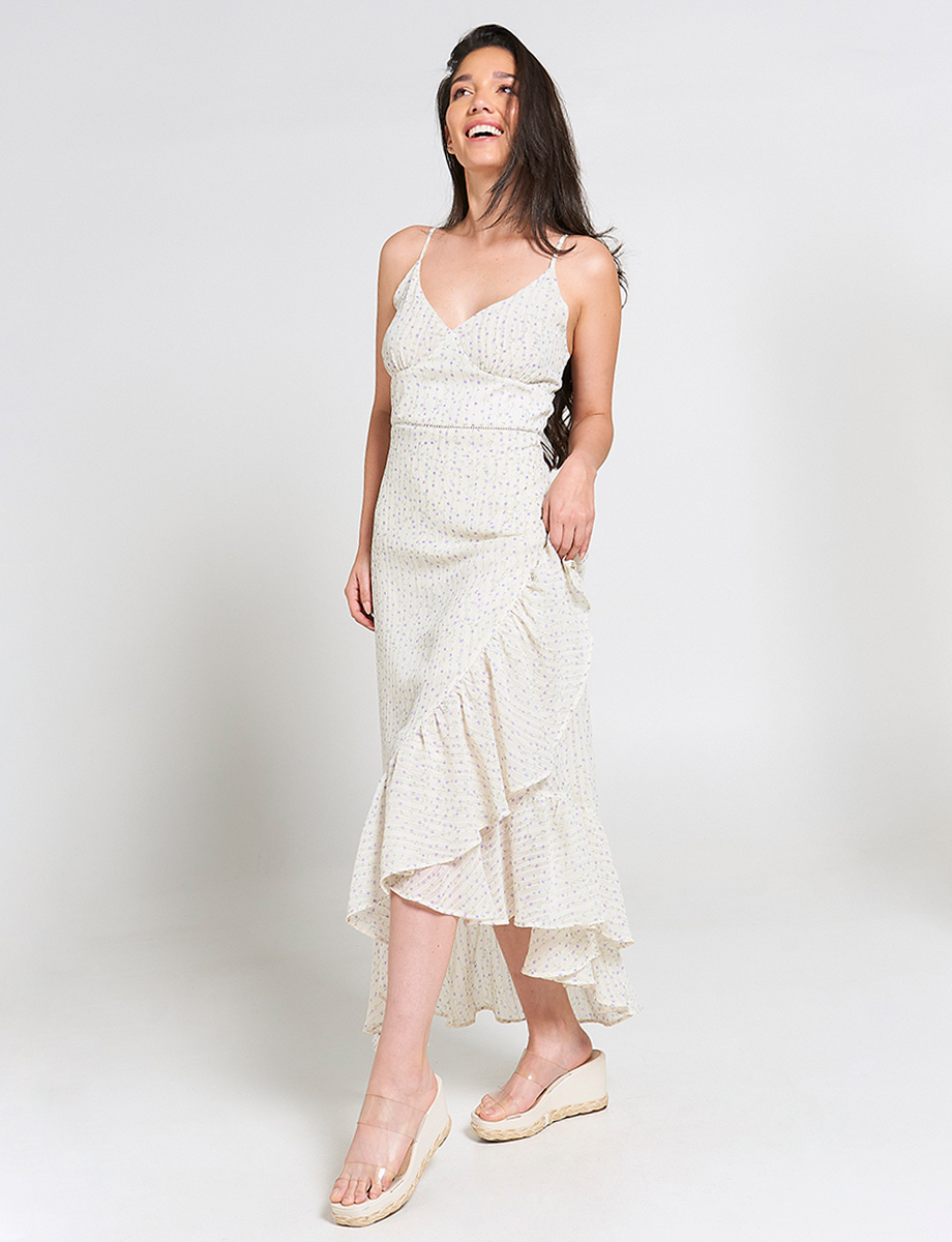 Vestido Estampado Largo con Vuelos