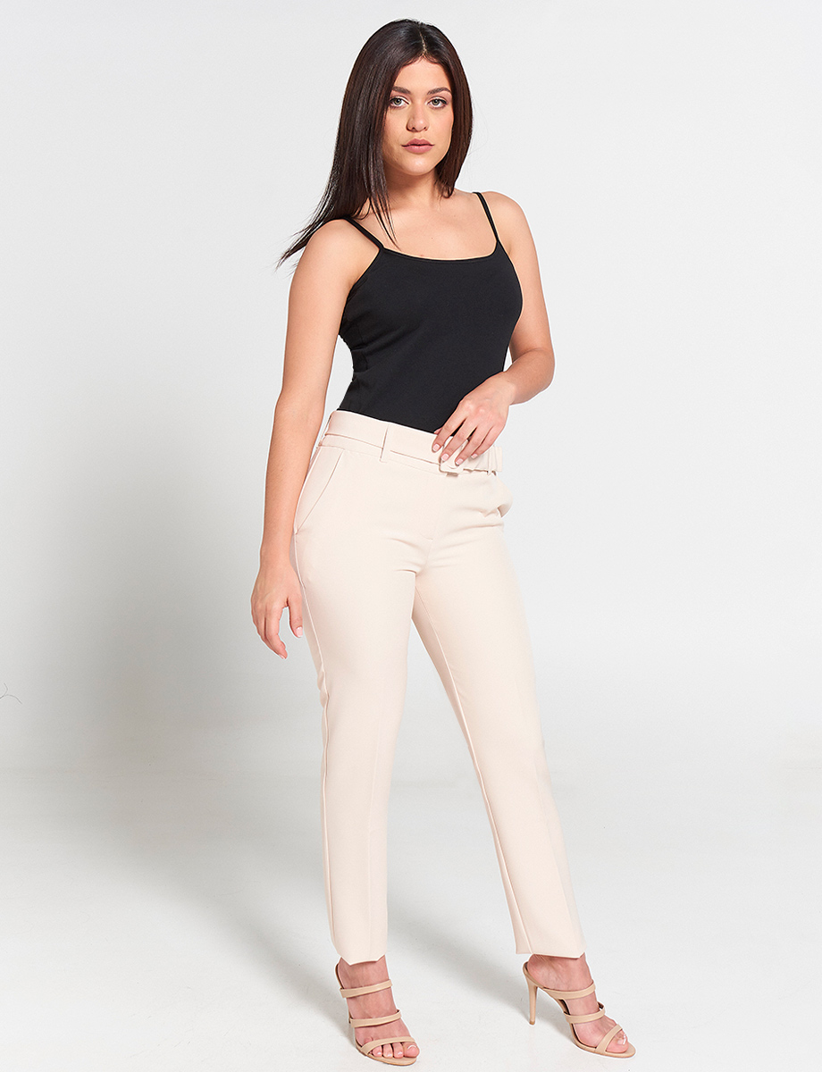 Pantalón Formal con Cinturón Beige