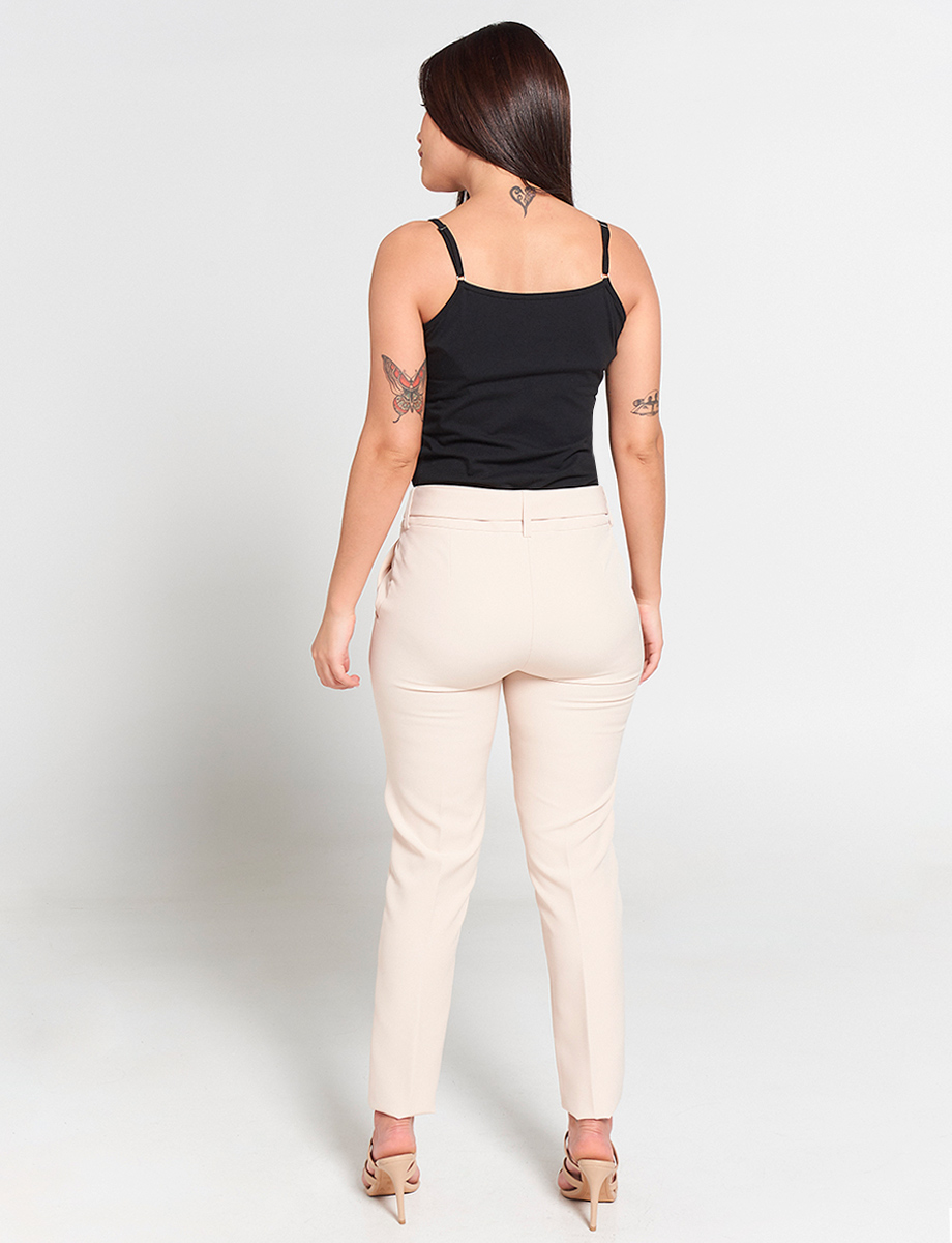 Pantalón Formal con Cinturón Beige