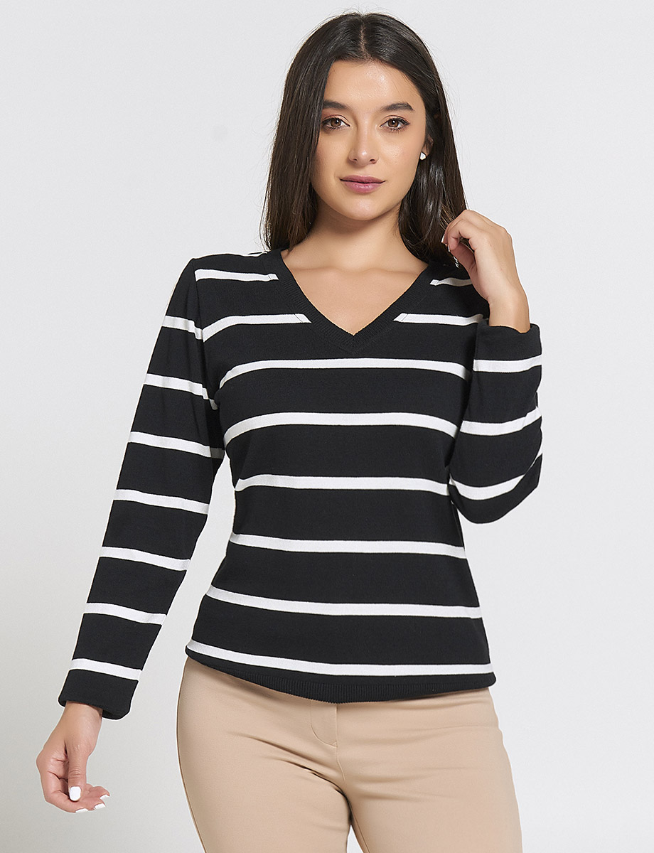 Sweater a Rayas Cuello en V