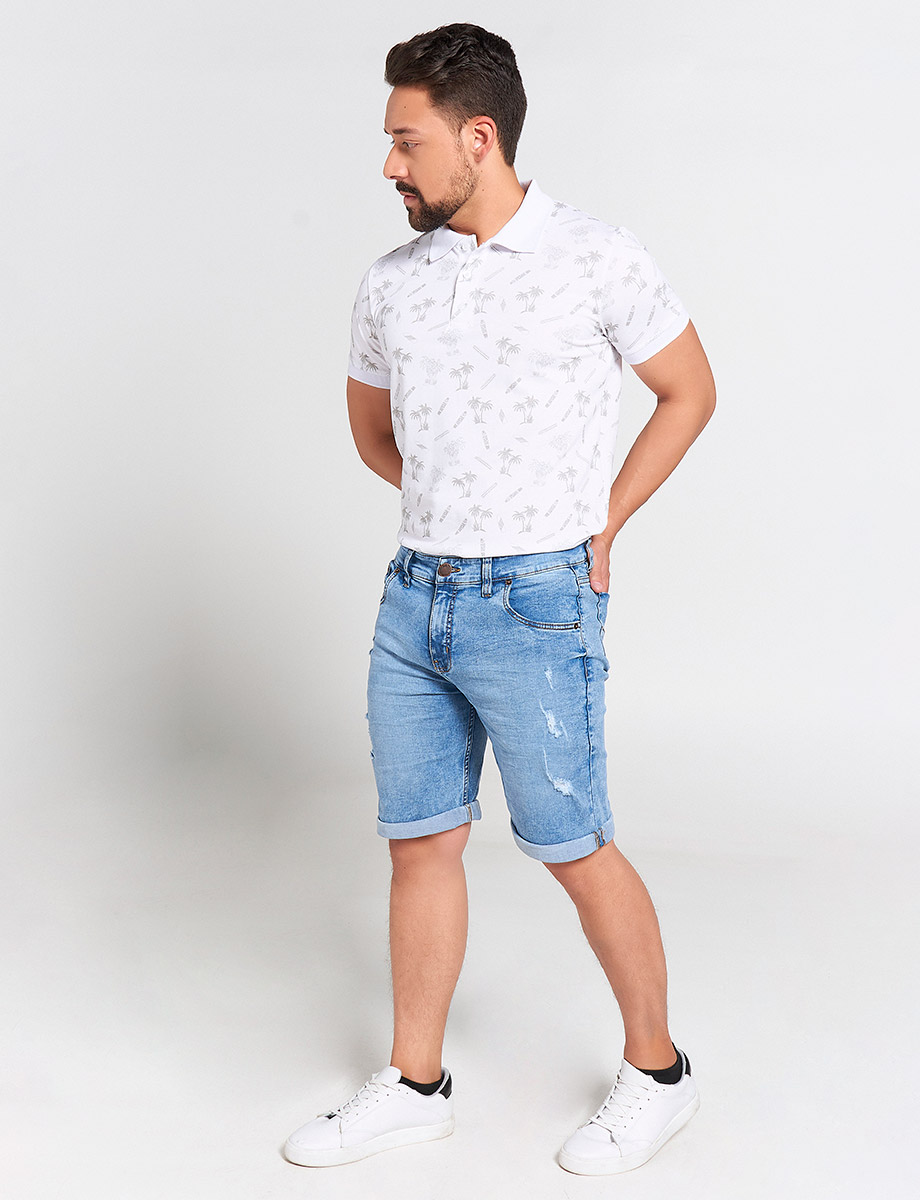 Bermuda Denim con Rotos Celeste