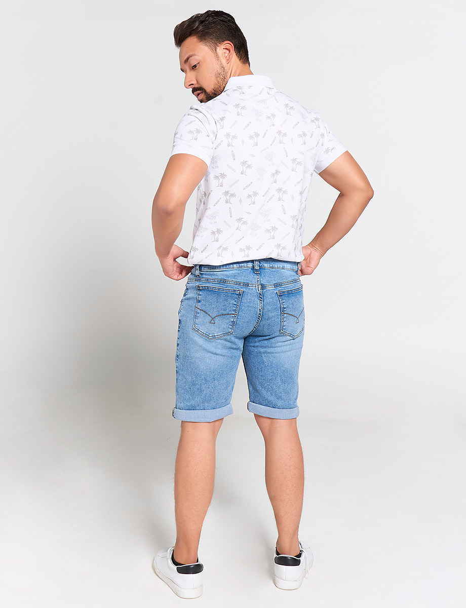 Bermuda Denim con Rotos Celeste