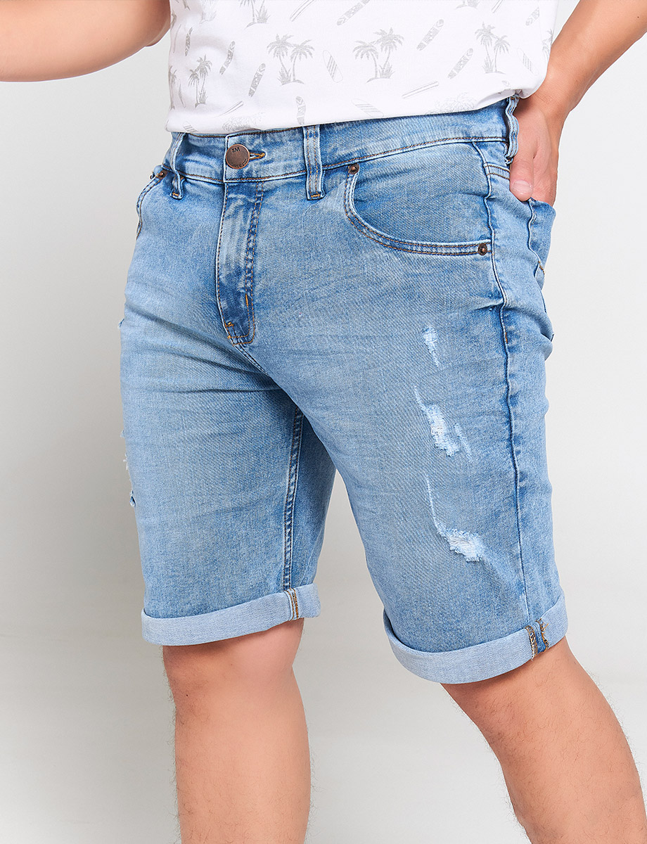 Bermuda Denim con Rotos Celeste