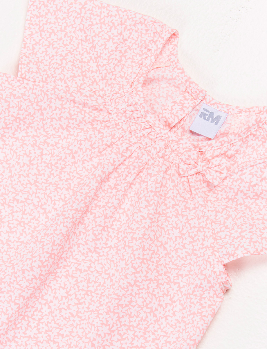 Blusa Floreada Coral con Lazo