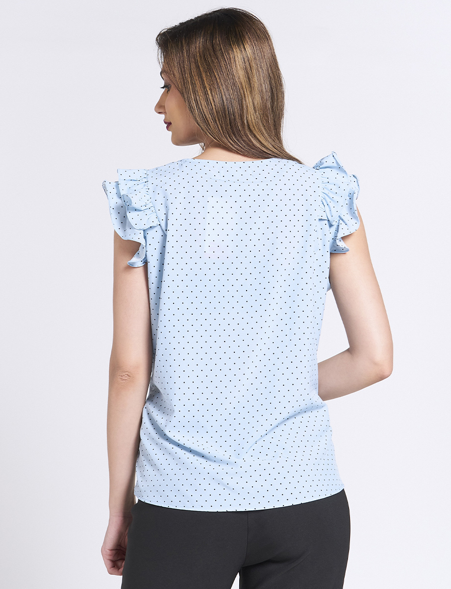 Blusa Puntos Celeste Manga con Vuelos