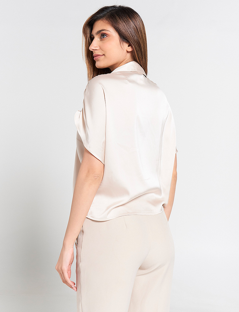 Blusa Satín Manga Corta con Fruncido