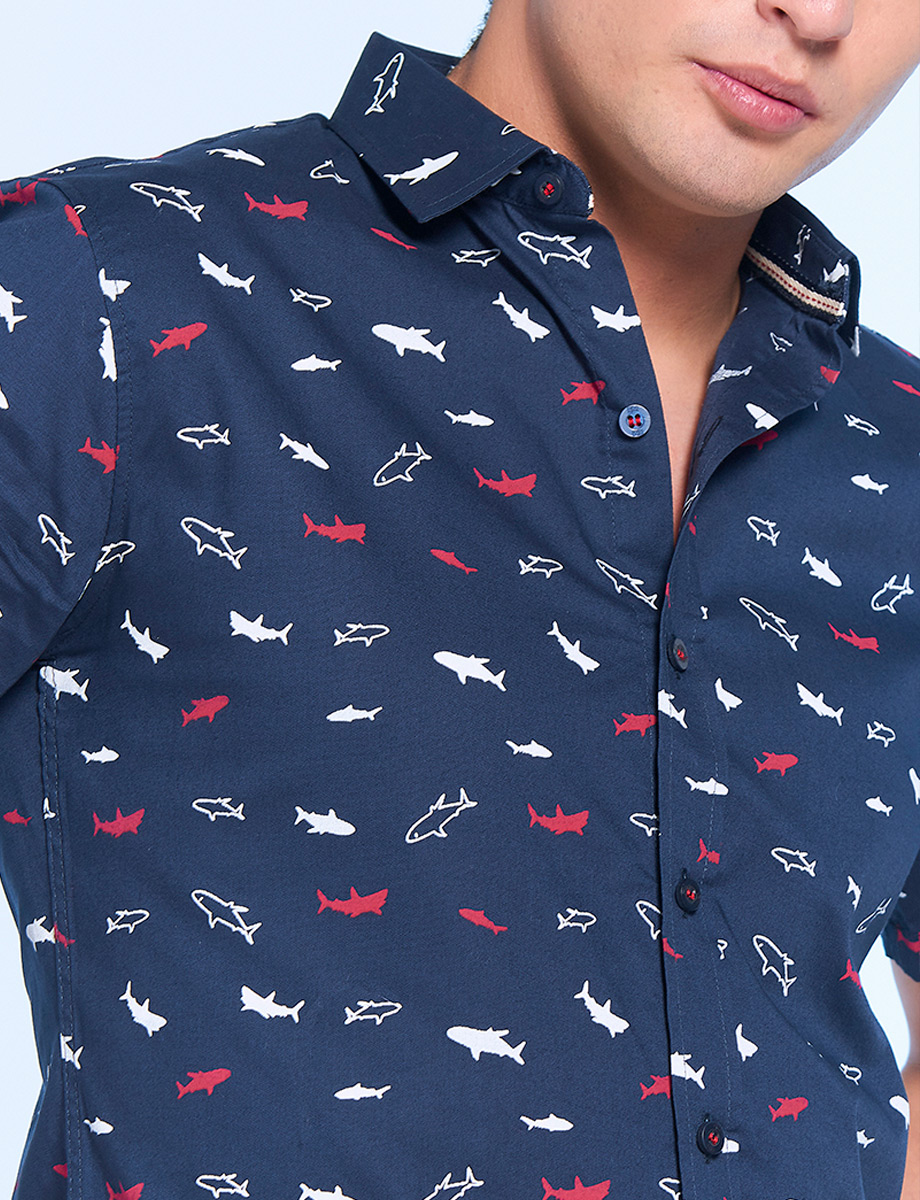 Camisa Prints Tiburones Manga Corta