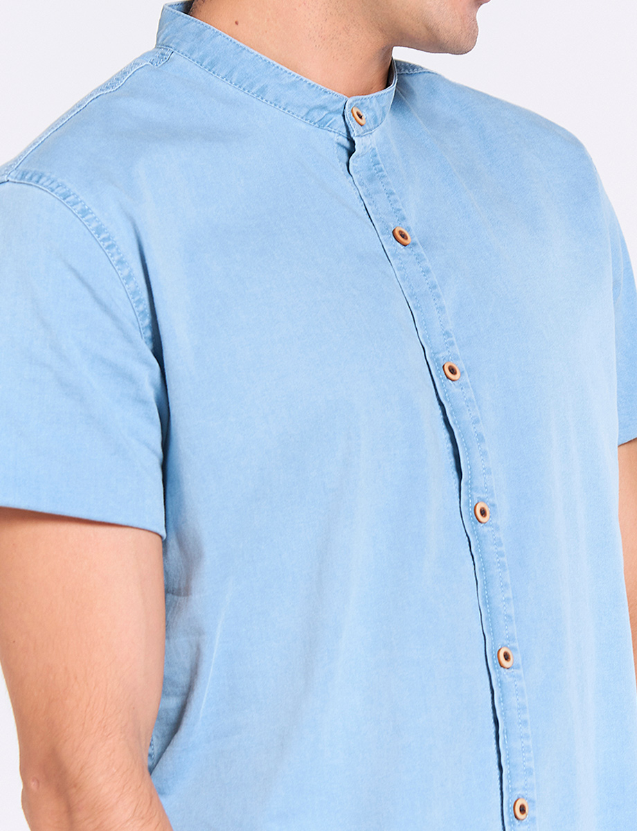 Camisa Denim Celeste Cuello Mao