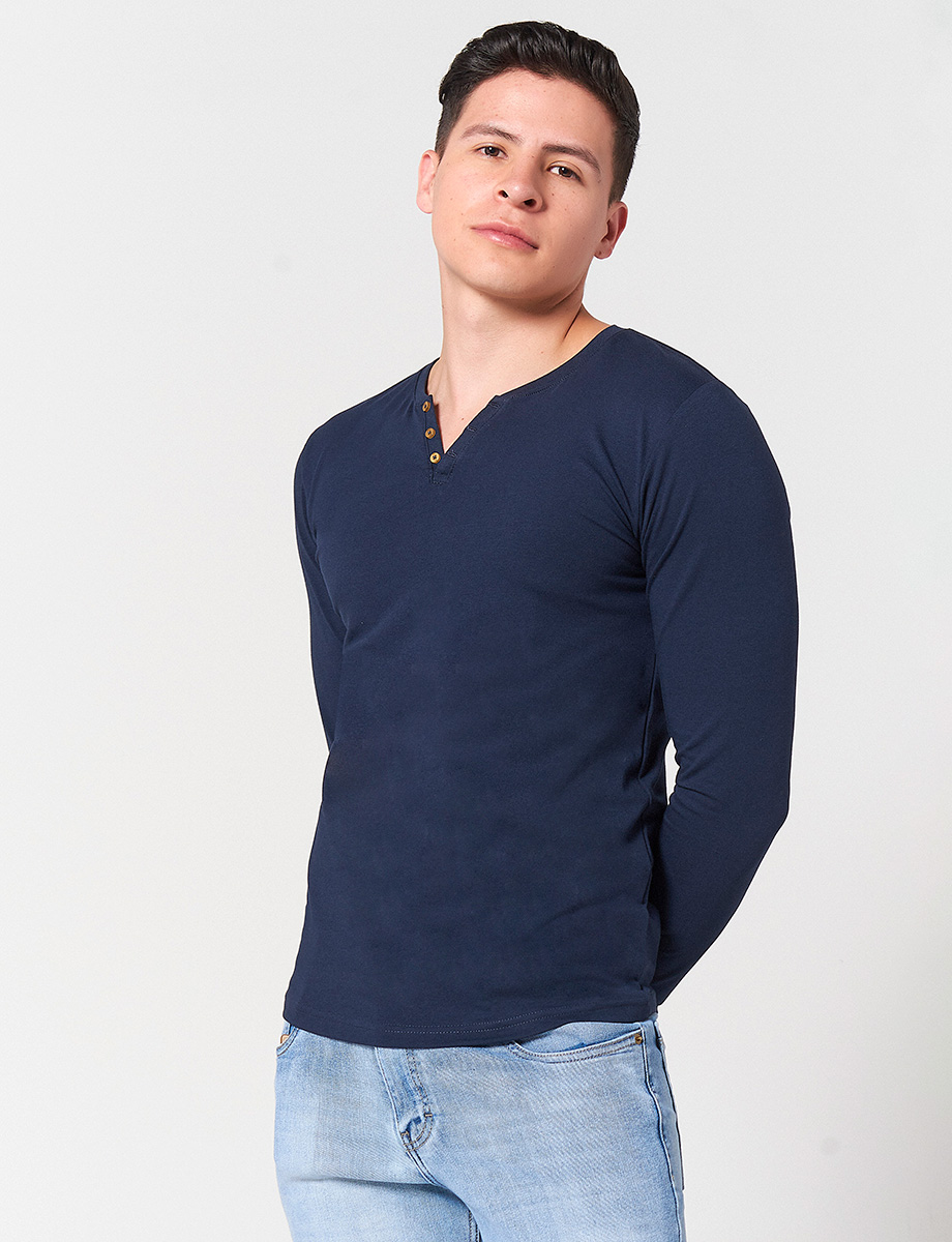 Buzo Cuello Henley Azul Marino