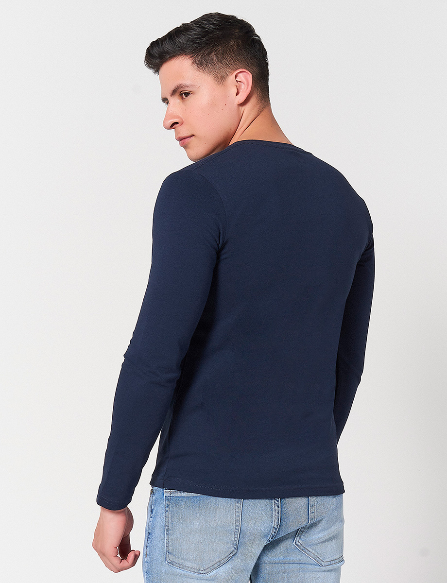 Buzo Cuello Henley Azul Marino