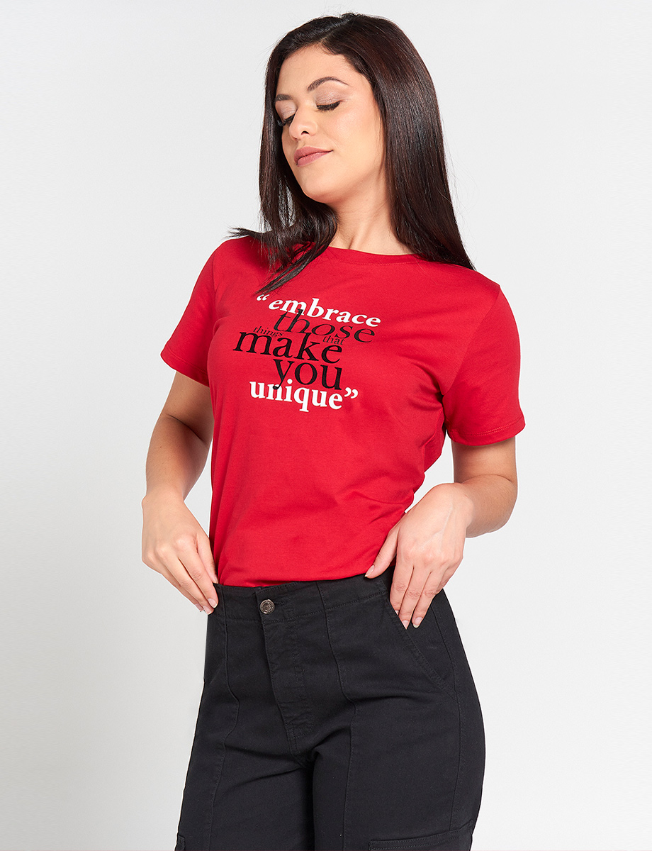 Camiseta Roja Estampada Letras