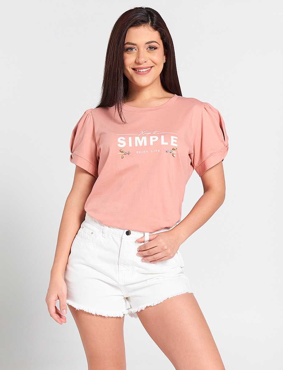 Camiseta Simple Manga Bombacha con Nudo