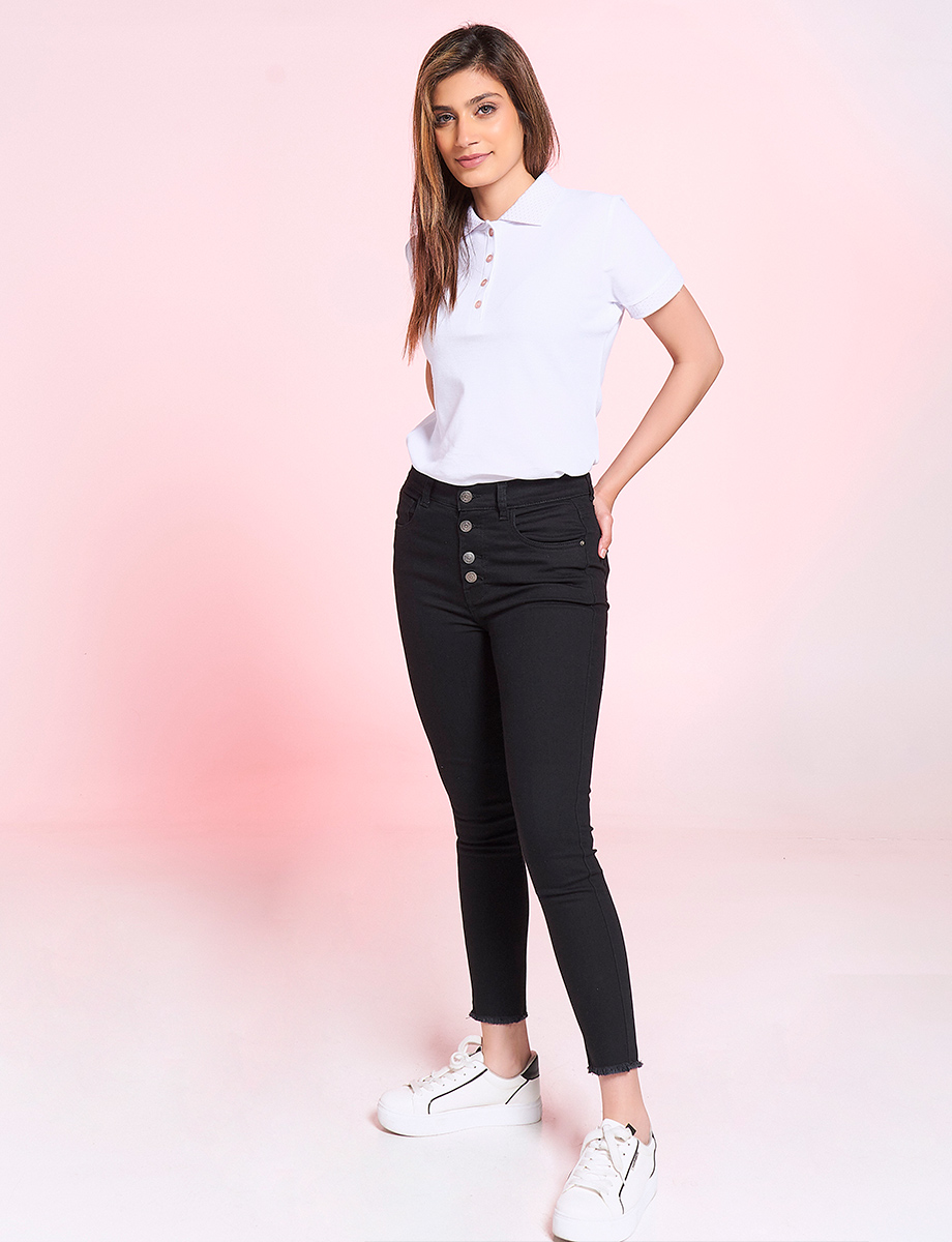 Pantalón Tiro Alto 4 Botones Negro
