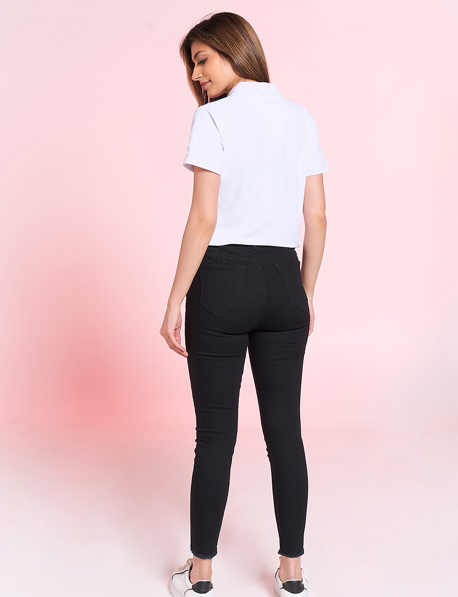 Pantalón Tiro Alto 4 Botones Negro