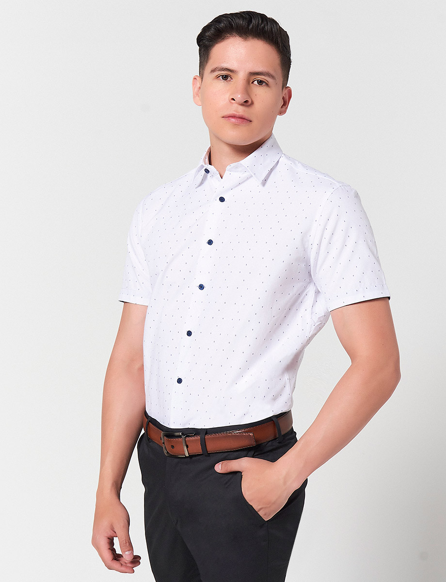 Camisa Manga Corta con Prints Blanco