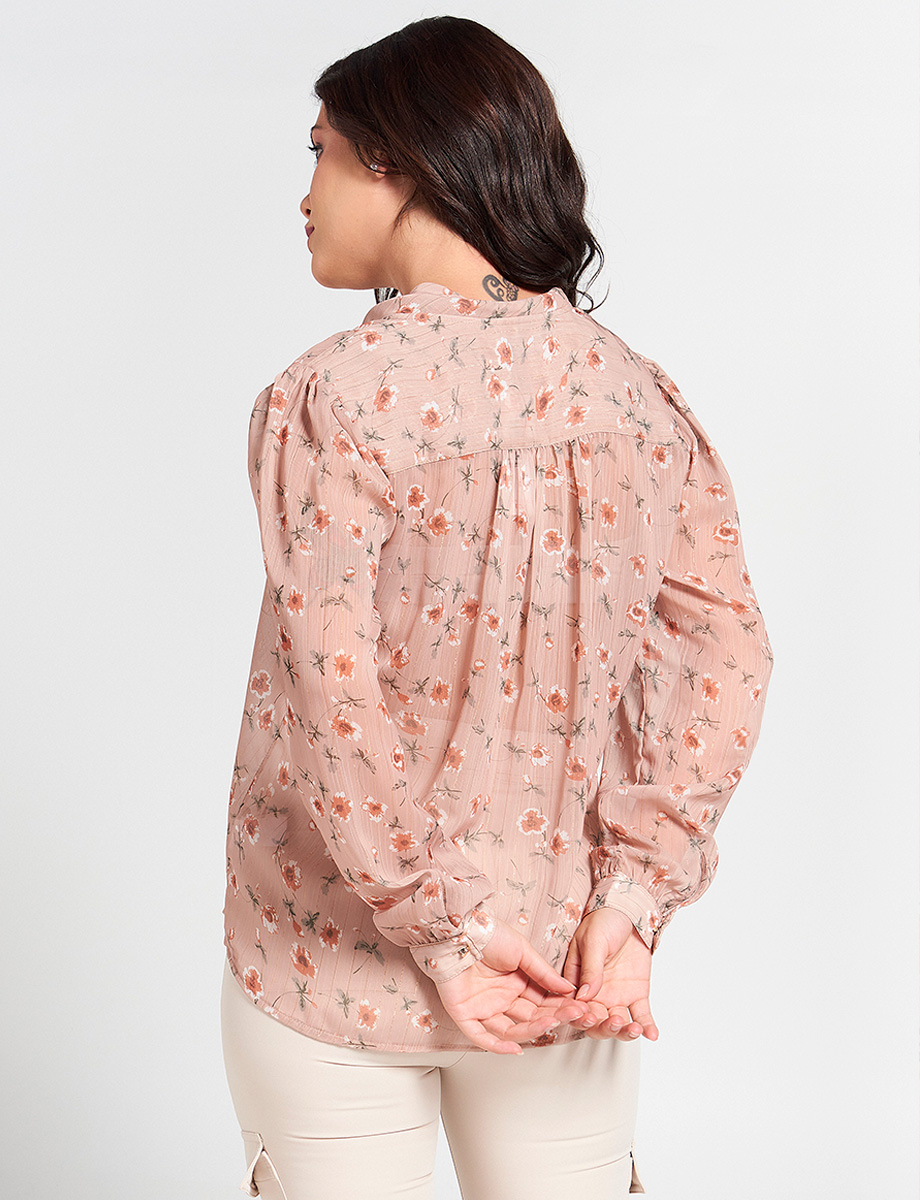 Blusa Camisera Floreada Manga Larga