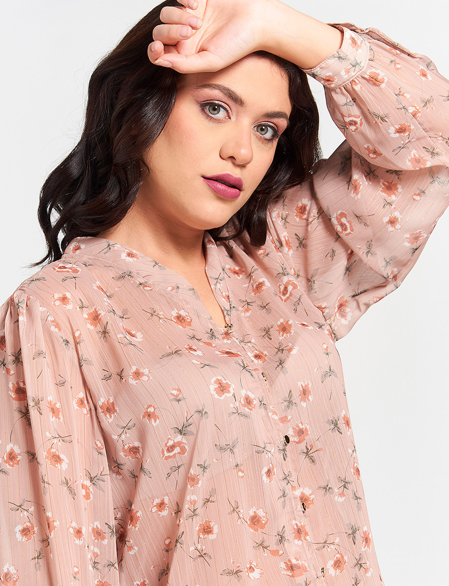 Blusa Camisera Floreada Manga Larga