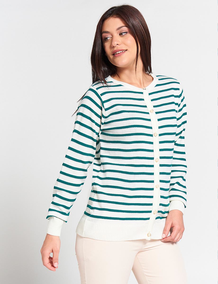 Sweater a Rayas Verde con Botones