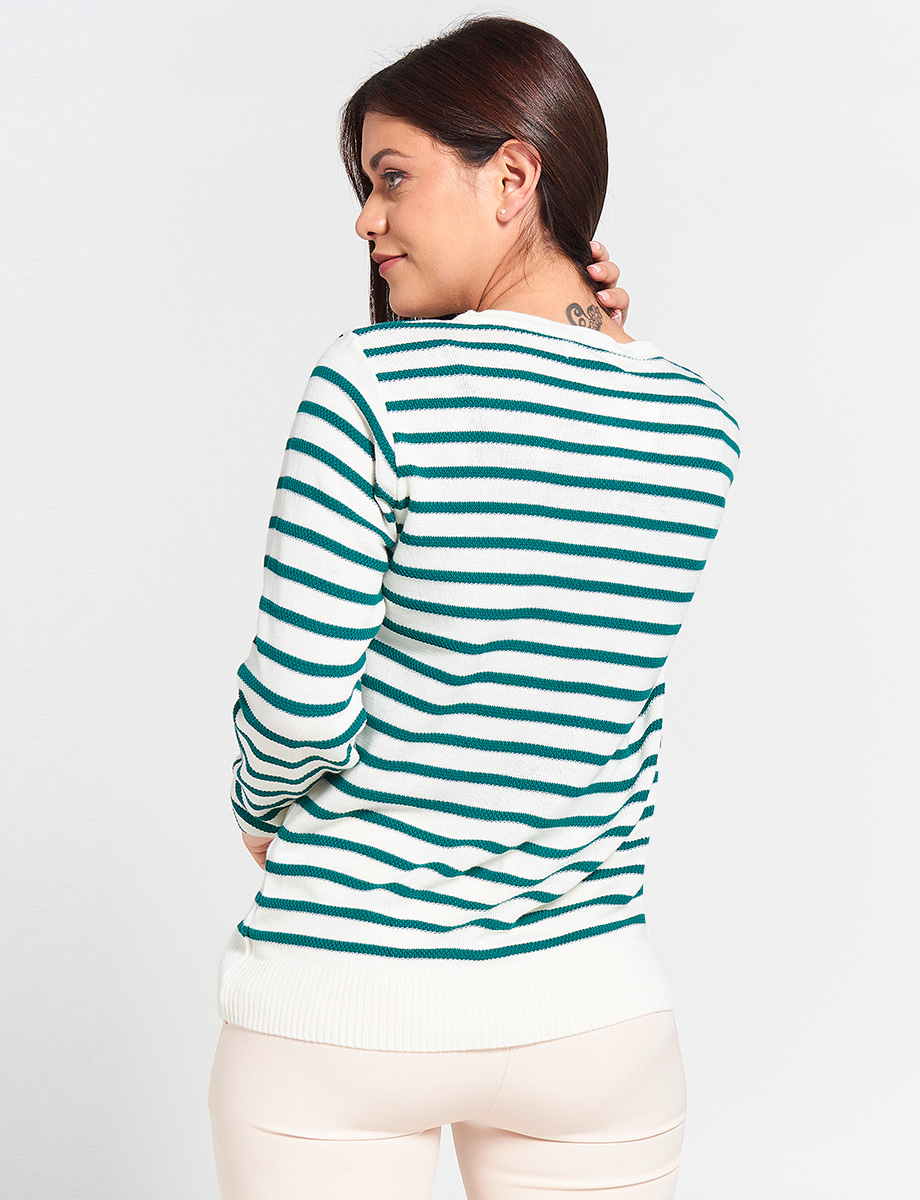 Sweater a Rayas Verde con Botones