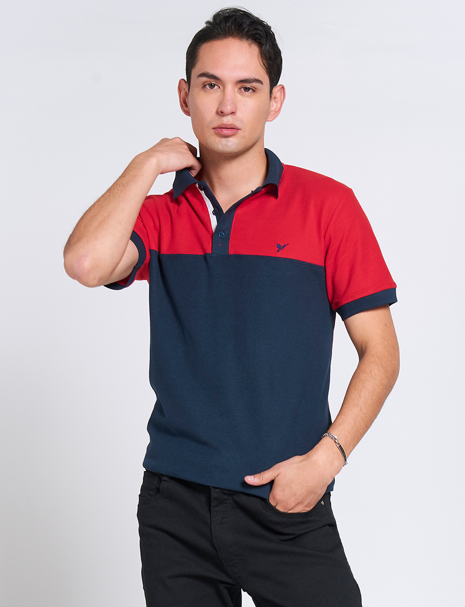 Polo Bloques de Color Rojo/Azul marino