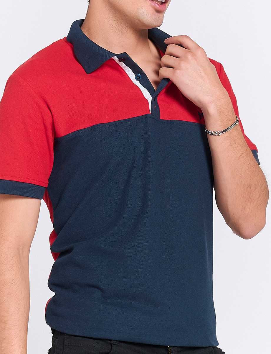 Polo Bloques de Color Rojo/Azul marino