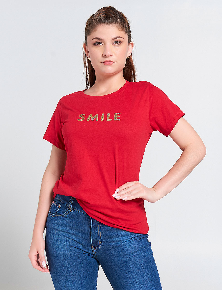Camiseta Smile Roja con Apliques