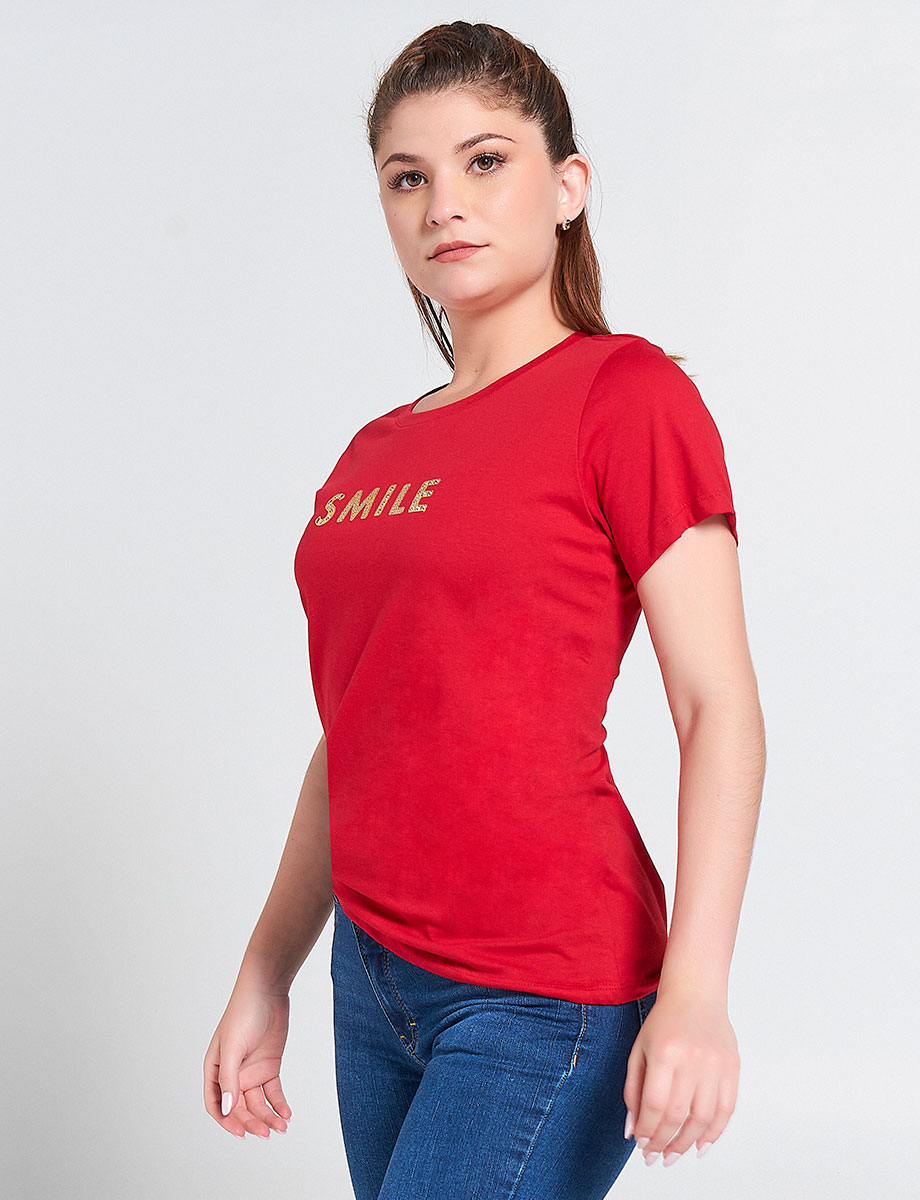 Camiseta Smile Roja con Apliques