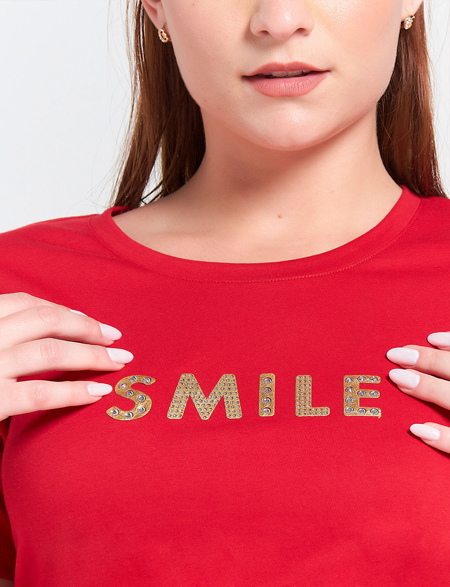 Camiseta Smile Roja con Apliques