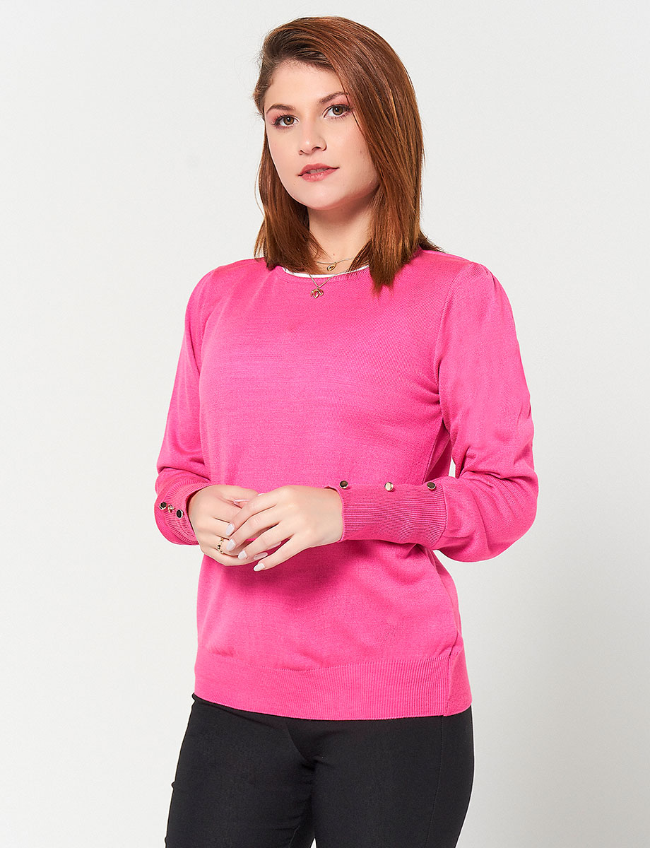 Sweater Botón Fucsia