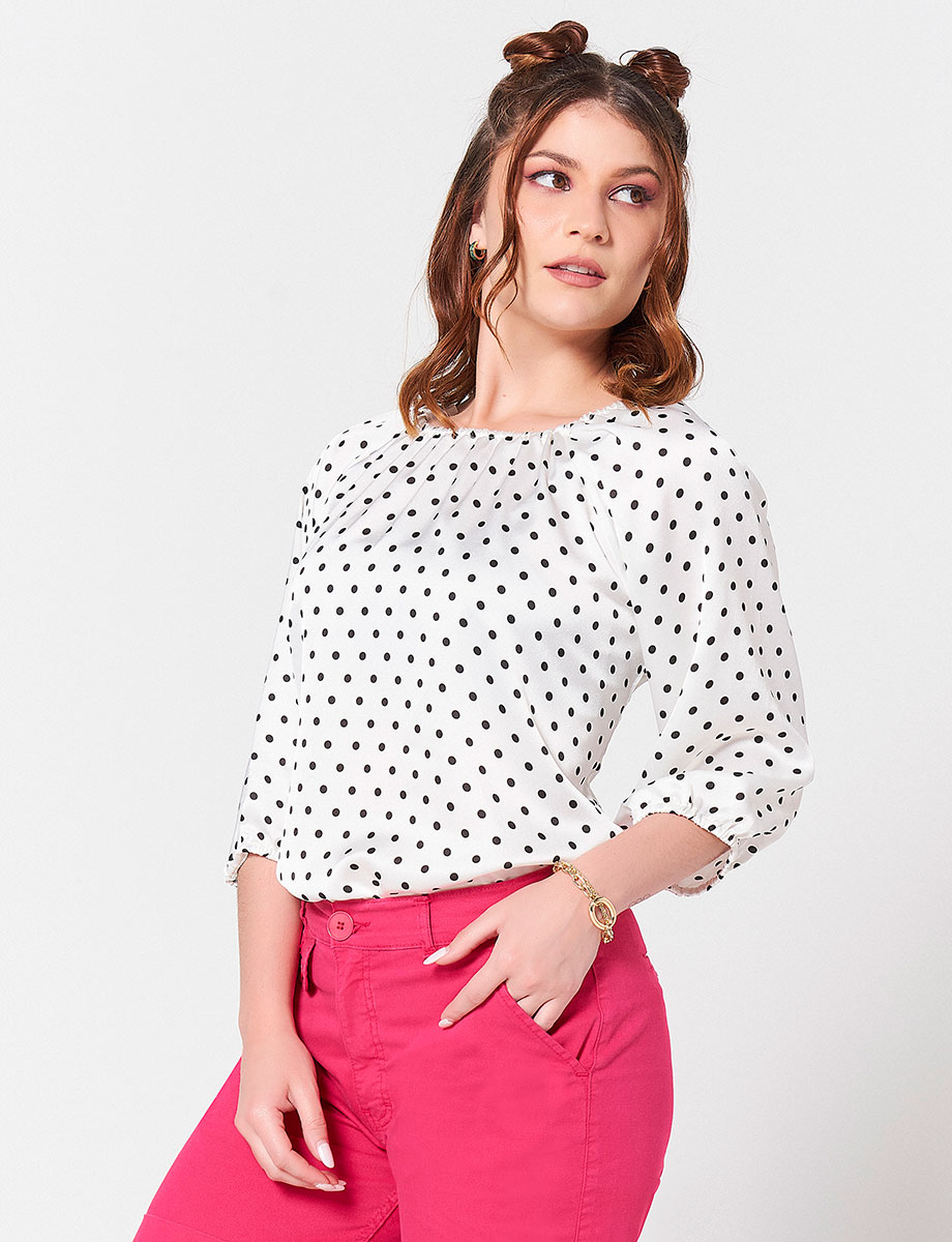 Blusa Blanca Puntos Negros