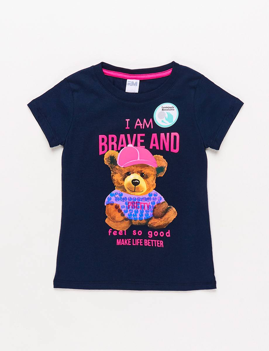 Camiseta Estampada de Oso Azul