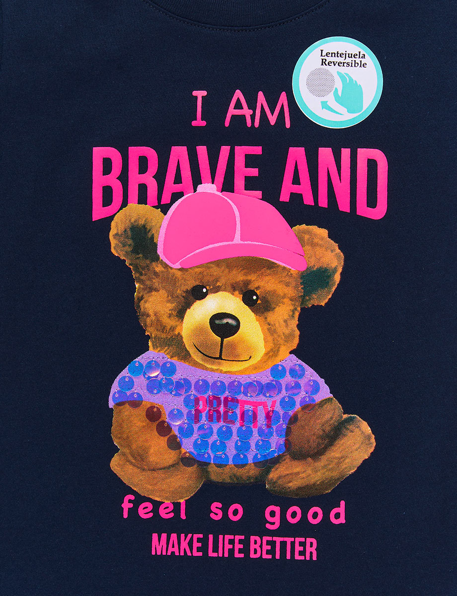 Camiseta Estampada de Oso Azul