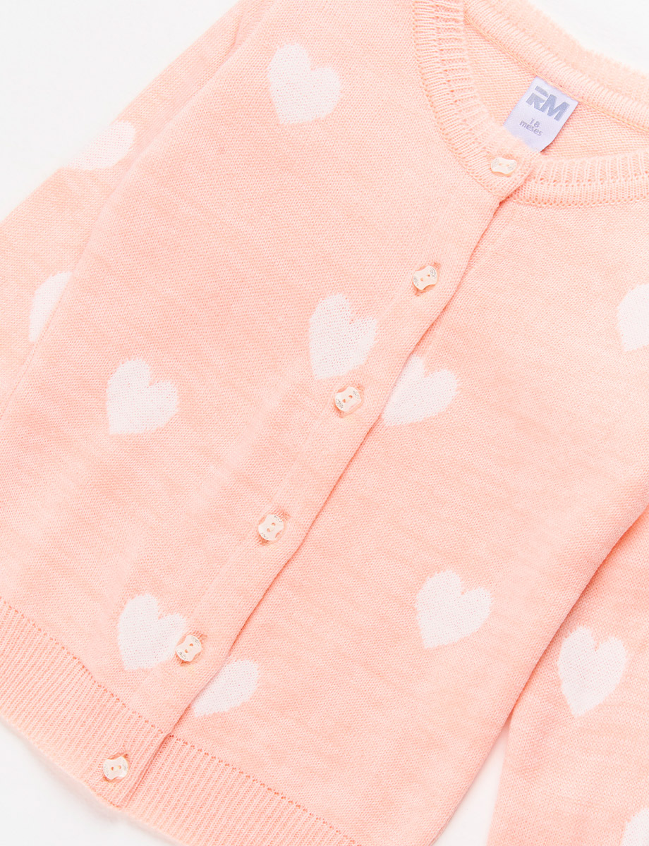 Sweater Abierto Corazones Salmón