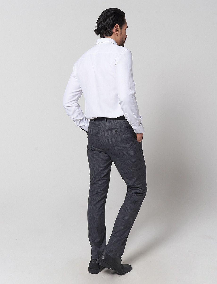 Pantalón Casual Cuadros Gris Oscuro