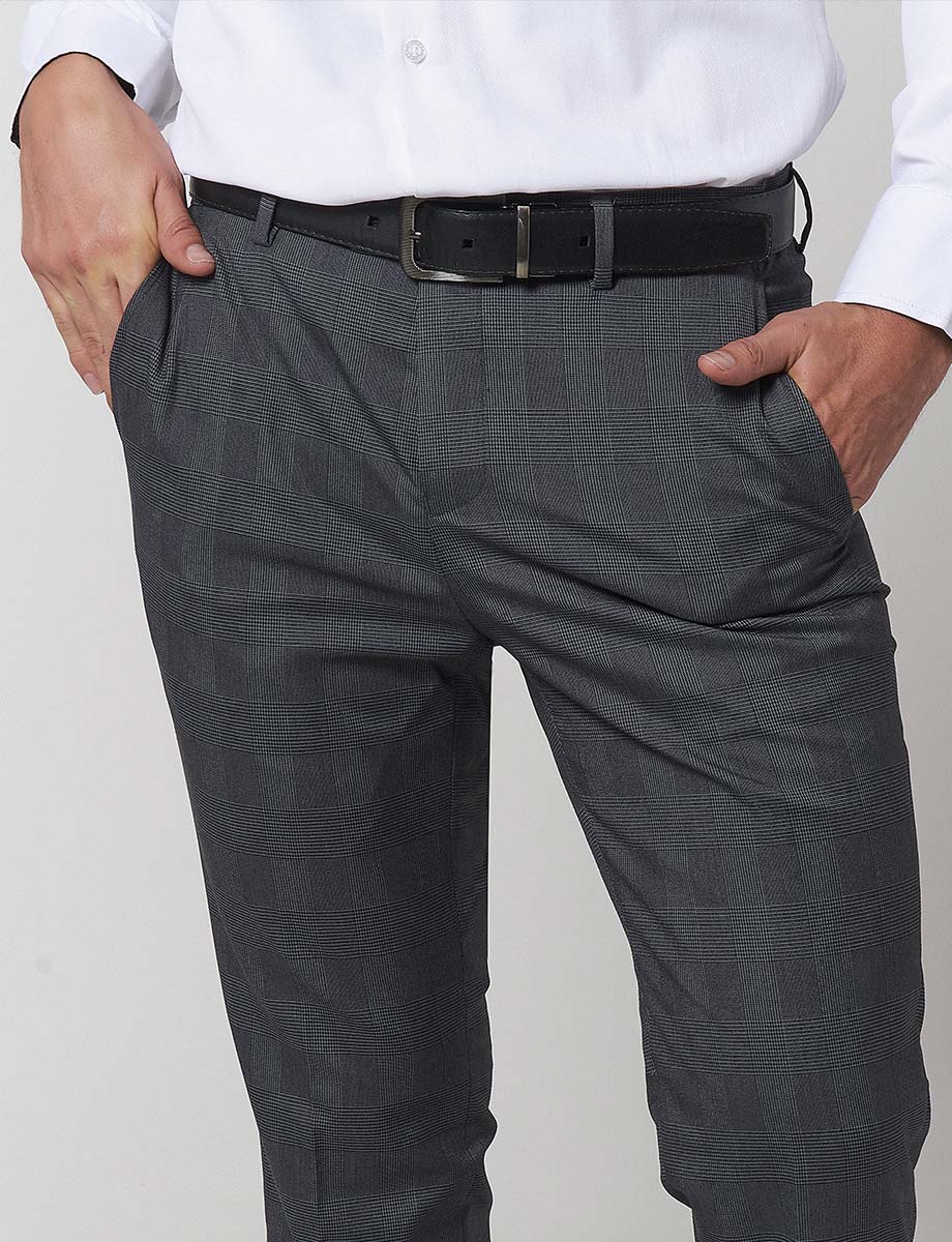 Pantalón Casual Cuadros Gris Oscuro