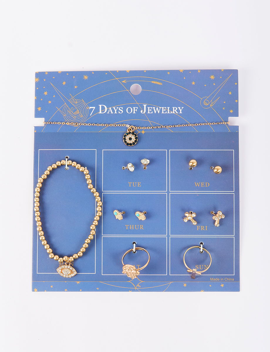 Set Collar + Pulsera + Aretes + Anillos Dorados