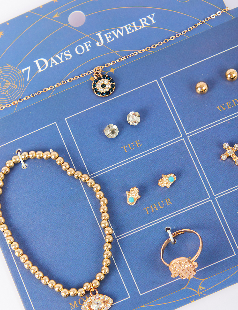 Set Collar + Pulsera + Aretes + Anillos Dorados