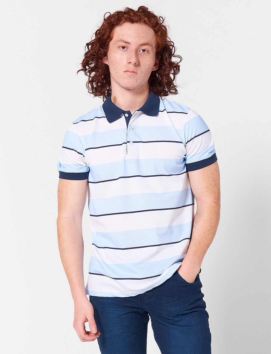 Camiseta Polo a Rayas Celeste/Azul