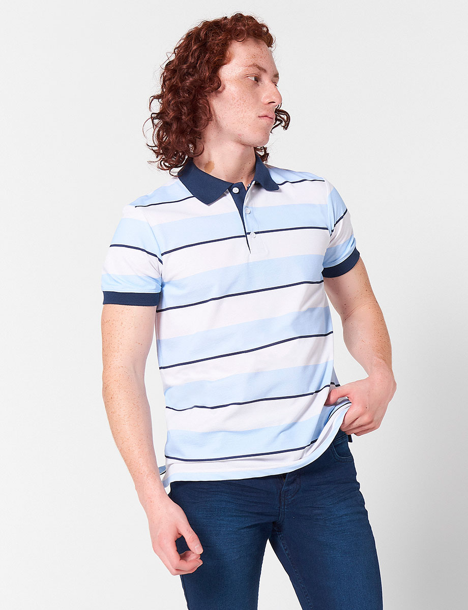 Camiseta Polo a Rayas Celeste/Azul