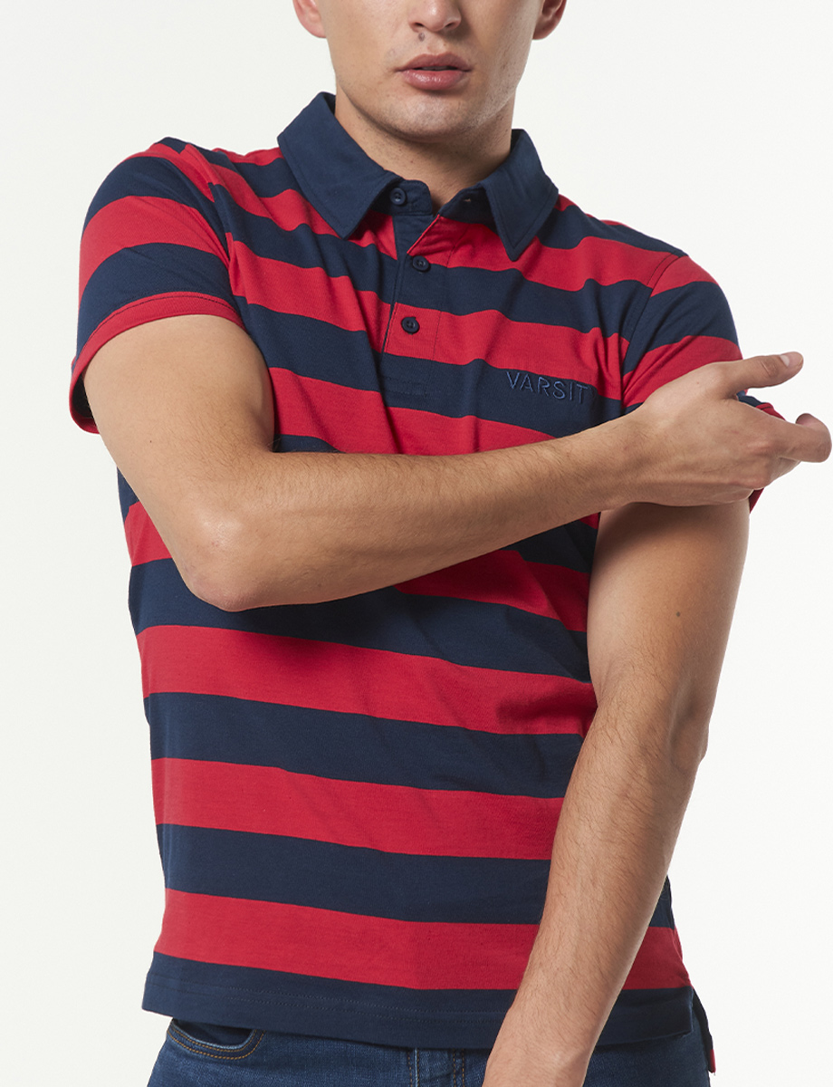Camiseta Polo a Rayas Azul/Rojo